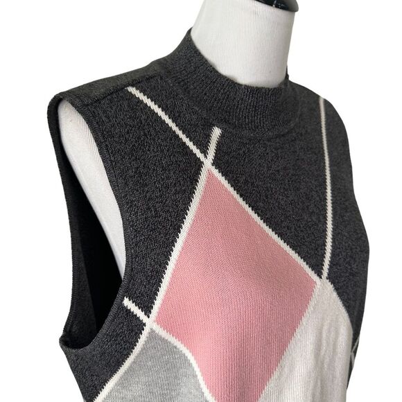 Liz Claiborne Sweater Vest Size L Petite‎ Knit Argyle Preppy Golf Granny - Picture 6 of 13
